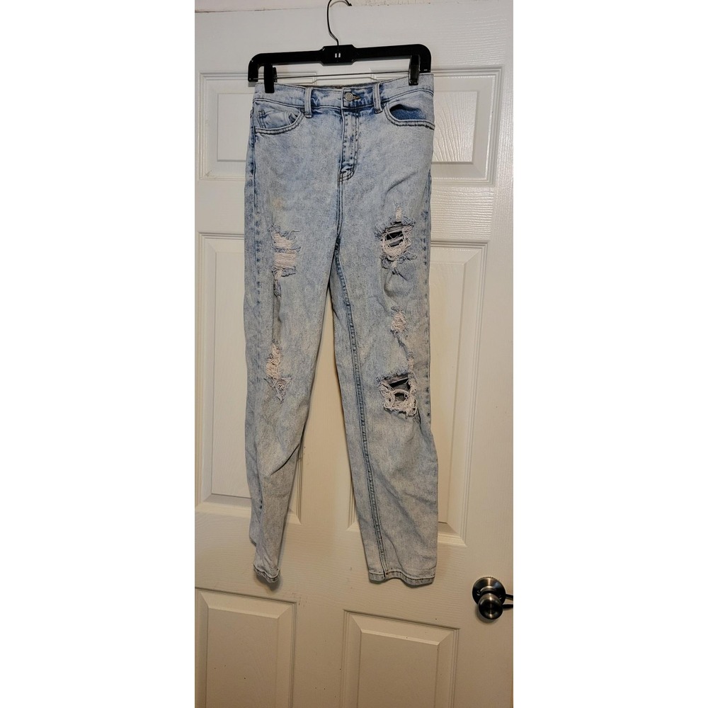 Cello Womens High Rise Acid Wash Distressed Mom Jeans Blue Size 9‎ WV76220LTD